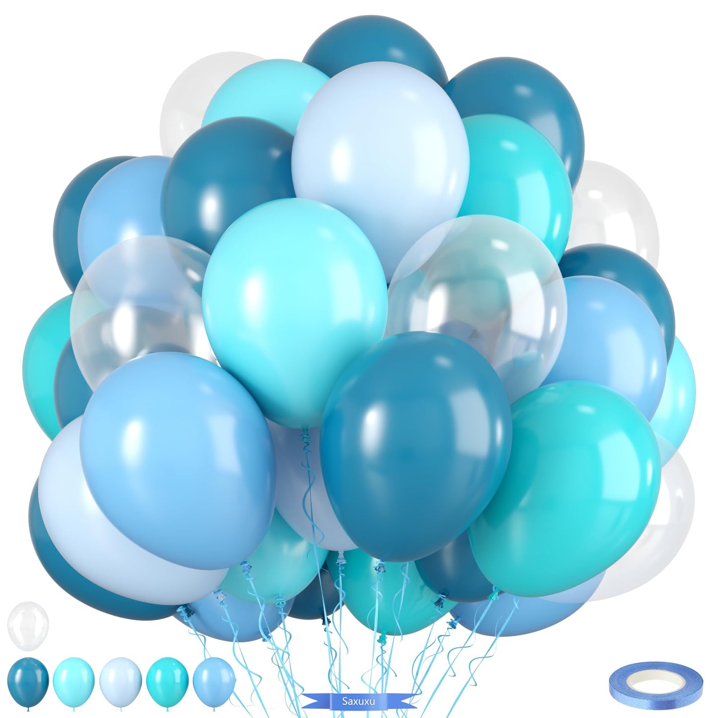 Saxuxu Ocean Themed Balloons - Teal & Light Blue Set for Sea Theme Parties