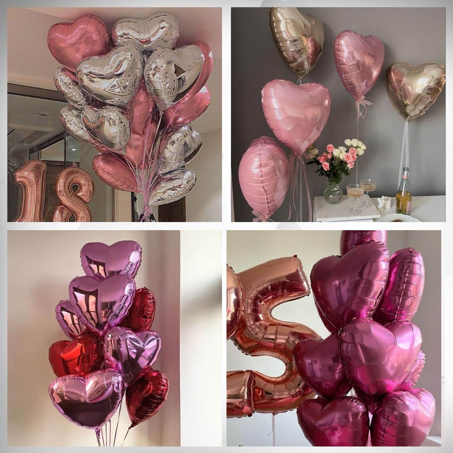 Saxuxu Hot Pink & Black Heart Balloons – 20 Pcs Foil Hearts (5/10/18in) for Valentine’s Day & Weddings