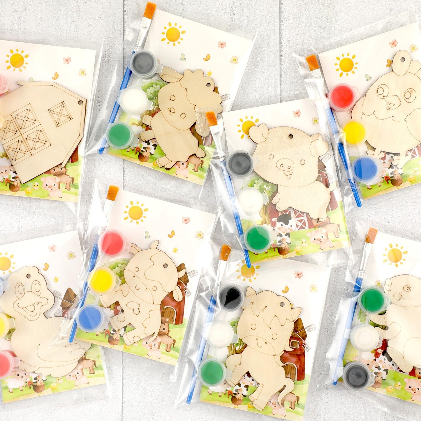 Saypacck 24 Pcs Farm Party Favors — Wooden Painting Craft Kits with Organza Bags