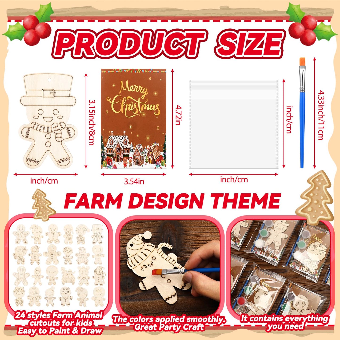 Saypacck 24 Pcs Christmas Gingerbread Man Wooden Painting Craft Kit – DIY Ornaments & Party Favors