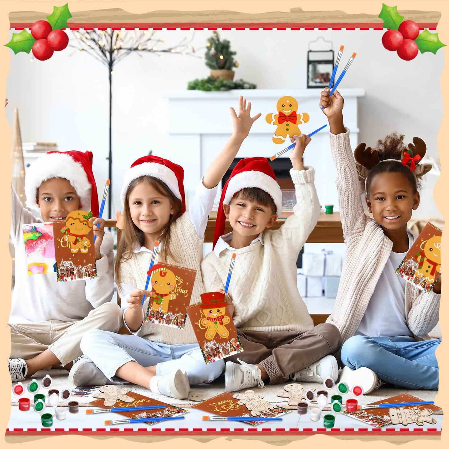 Saypacck 24 Pcs Christmas Gingerbread Man Wooden Painting Craft Kit – DIY Ornaments & Party Favors