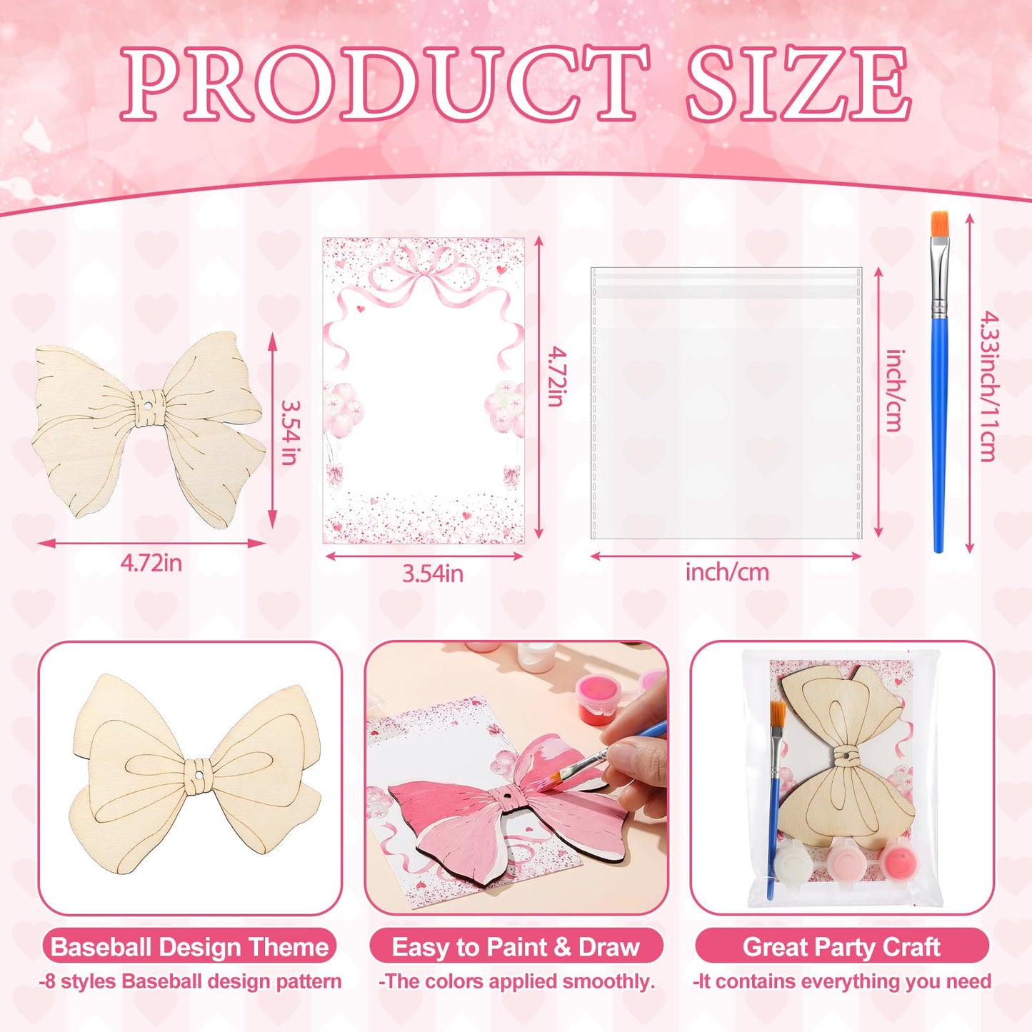 Saypacck Pink Bow Party Favors – 24 Wooden Craft Kits for Creative DIY Gifts