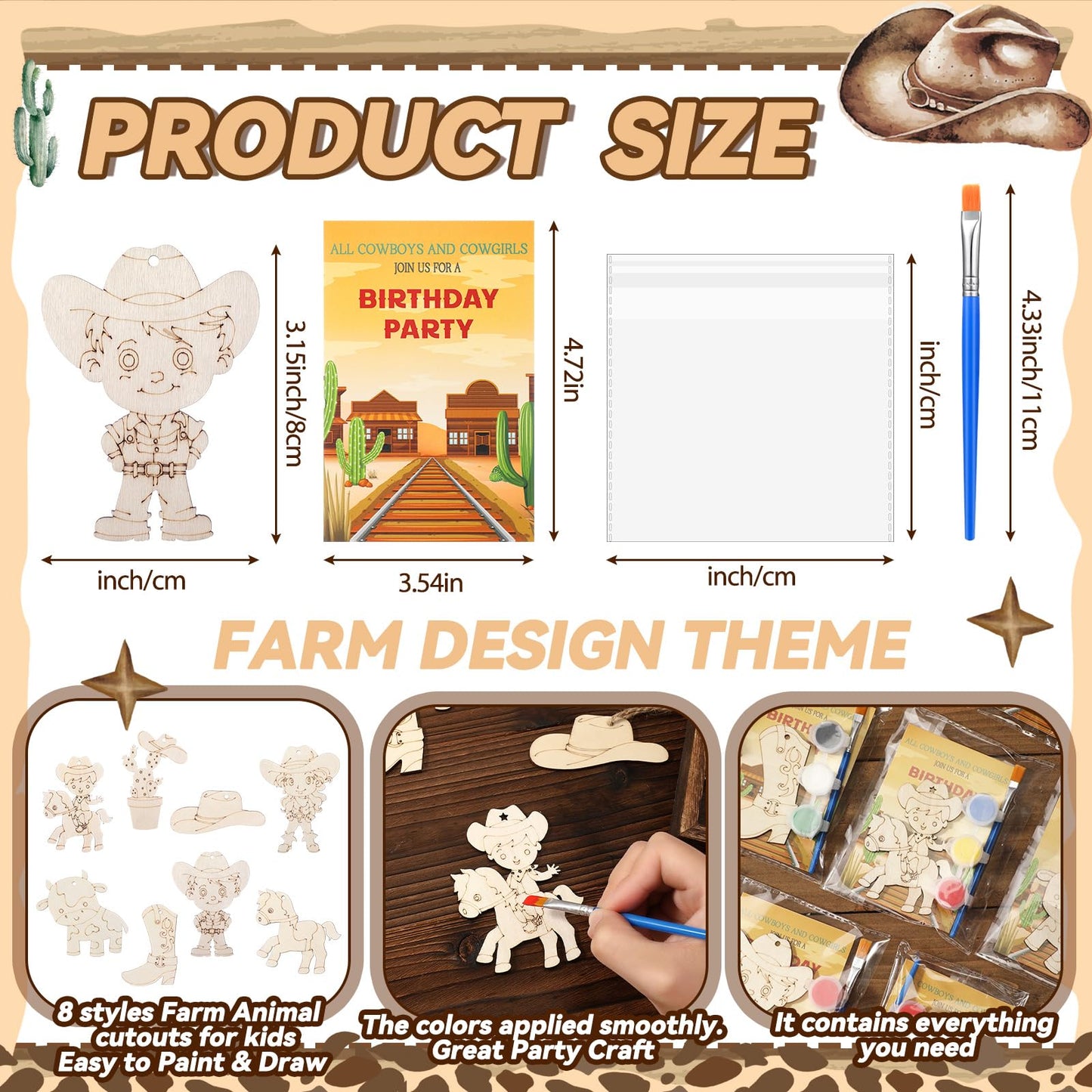 Saypacck 24 Pcs Western Cowboy Party Favors – Wooden Craft Kits & Gift Bags