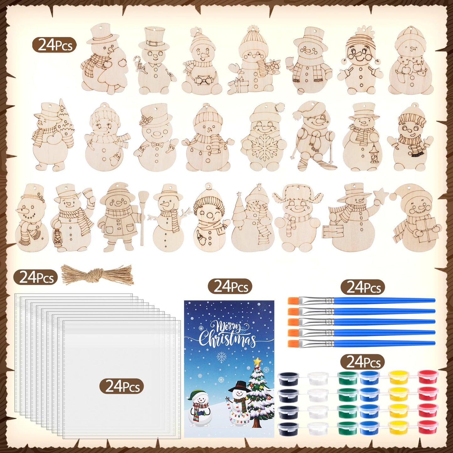 Saypacck 24 Pcs Winter Snowman Craft Kit – DIY Ornaments & Painting Set