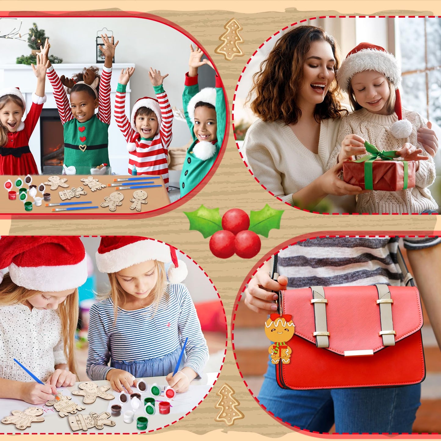 Saypacck 24 Pcs Christmas Gingerbread Man Wooden Painting Craft Kit – DIY Ornaments & Party Favors