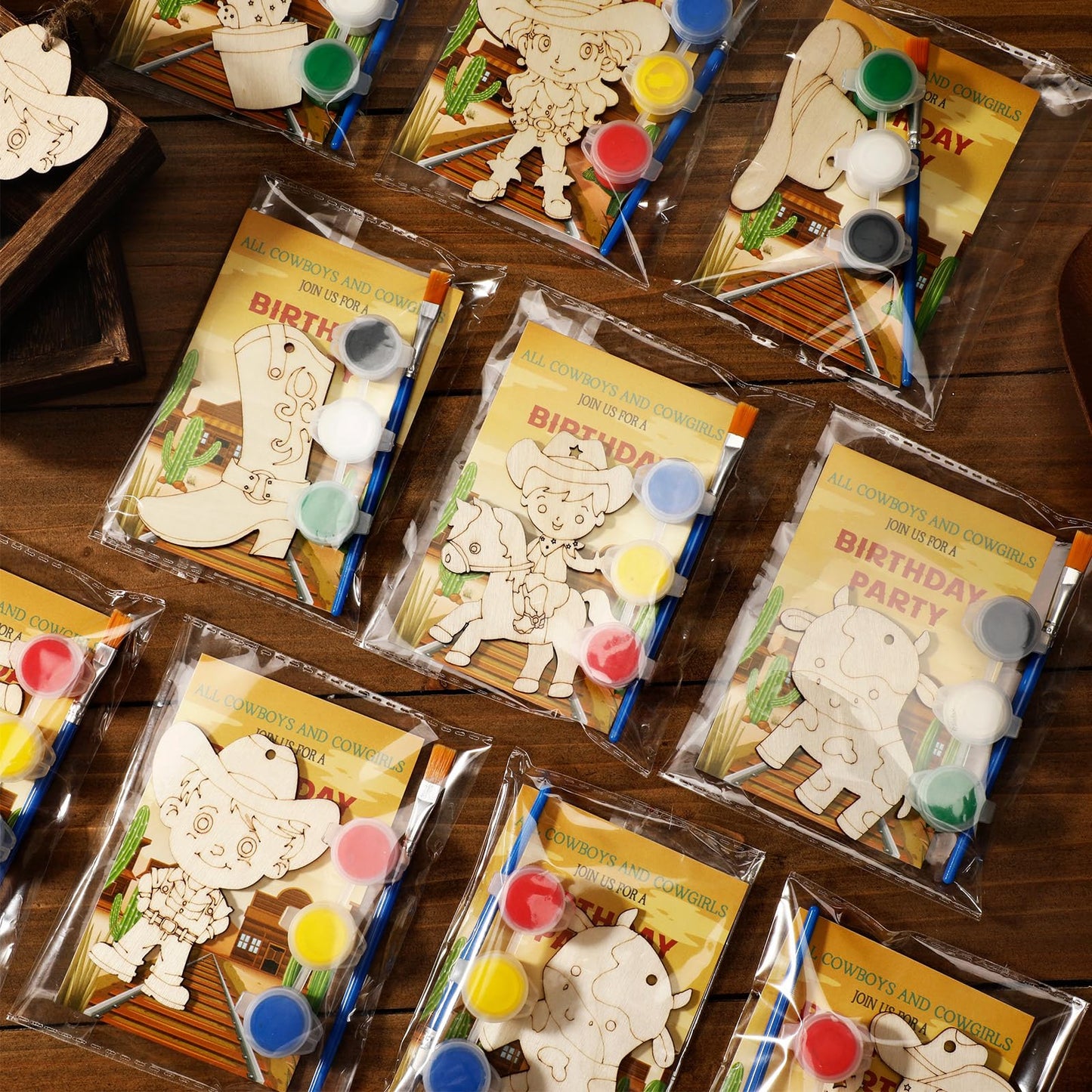 Saypacck 24 Pcs Western Cowboy Party Favors – Wooden Craft Kits & Gift Bags