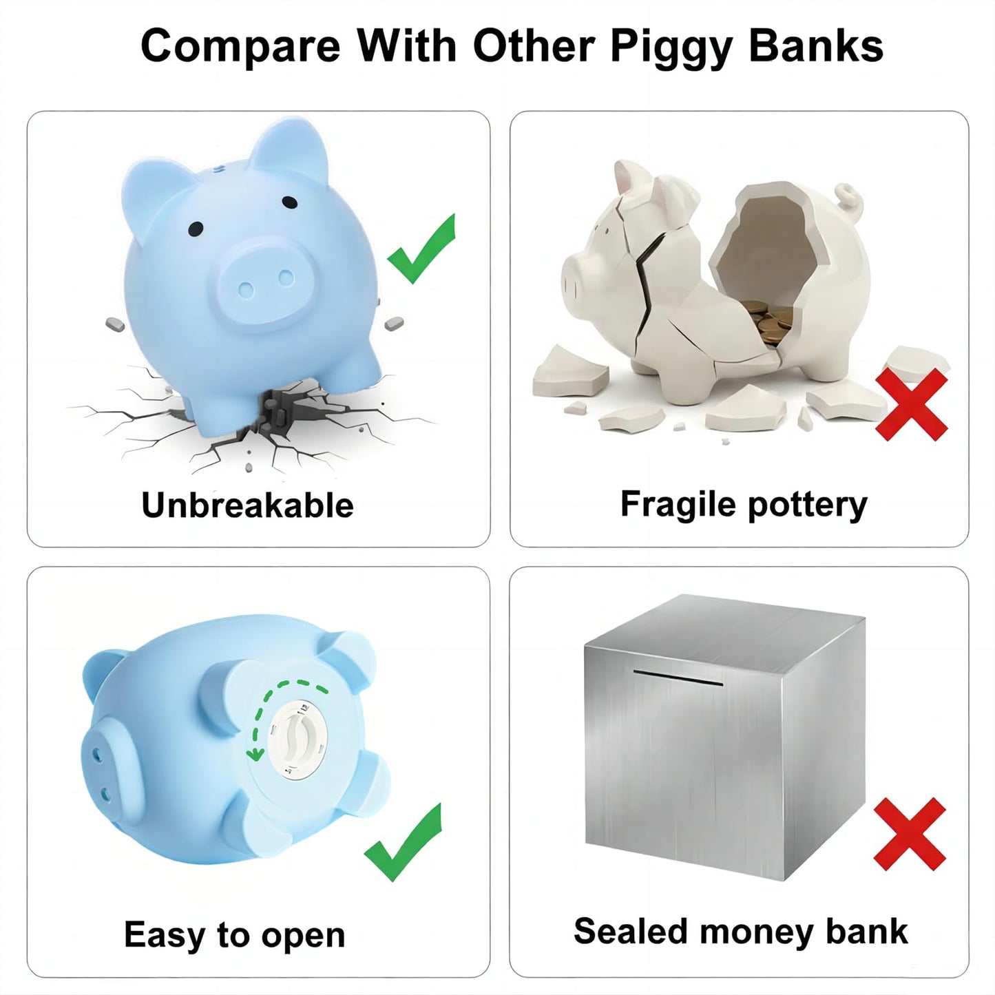 Sbrvaniy Piggy Bank – Unbreakable Plastic Coin Bank for Kids (S/M/L)