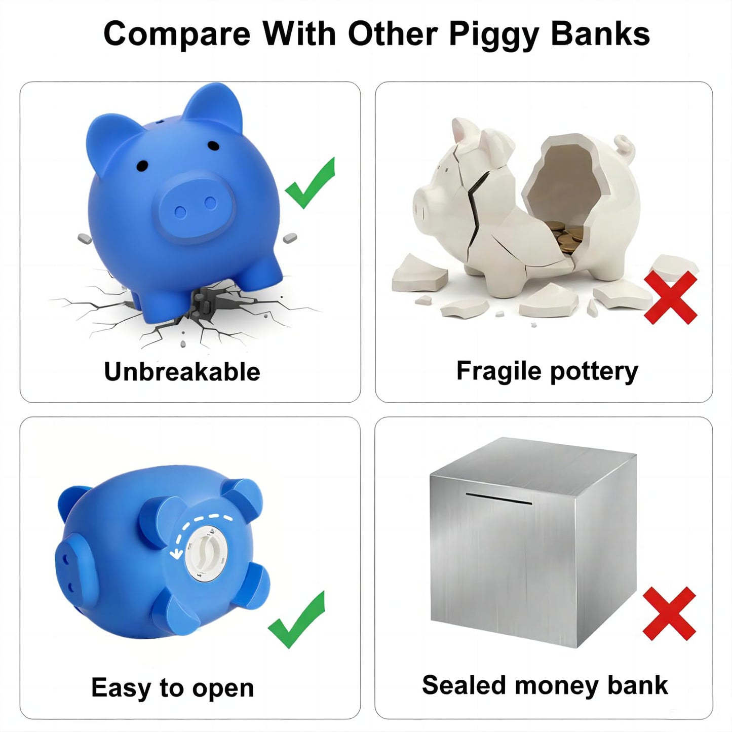 Sbrvaniy Piggy Bank – Unbreakable Plastic Money Bank for Kids (S/M/L)