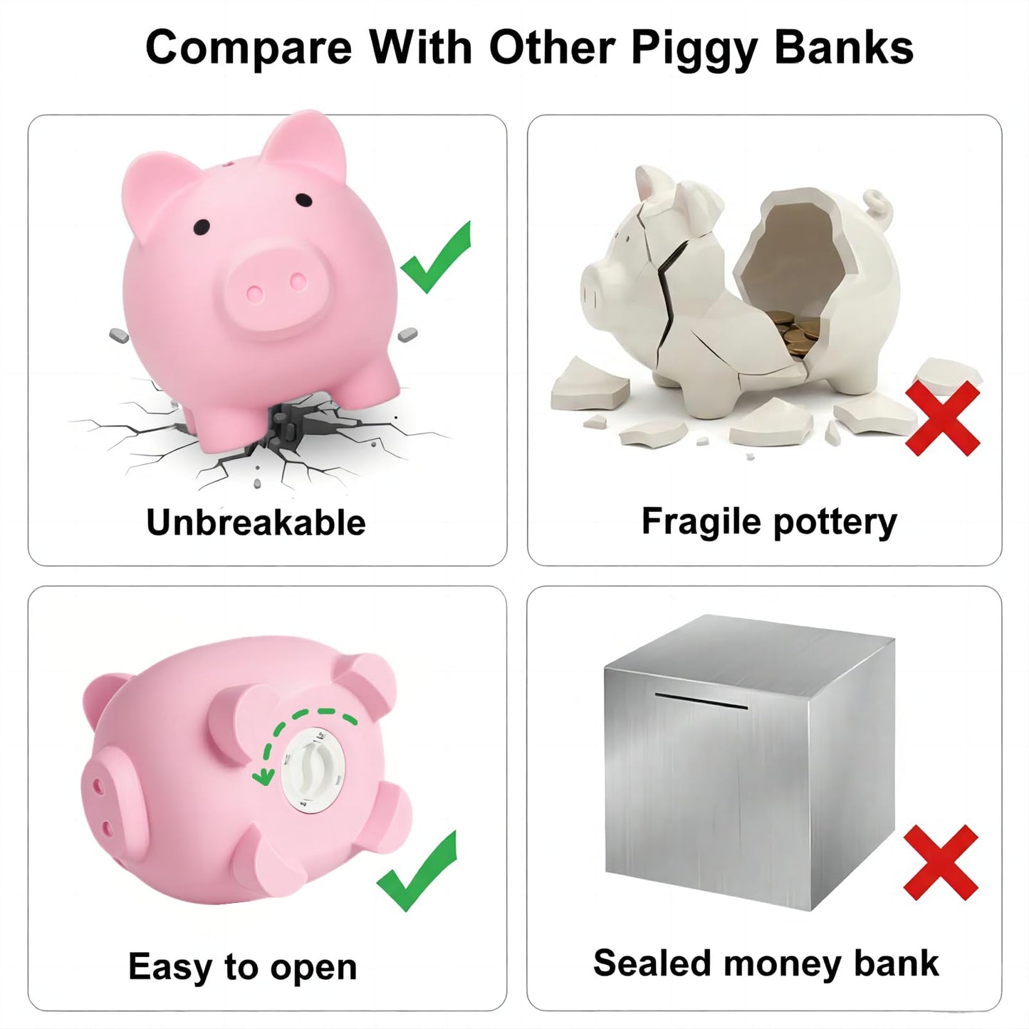 Sbrvaniy Piggy Bank for Kids — Unbreakable Plastic Money Bank (S/M/L)