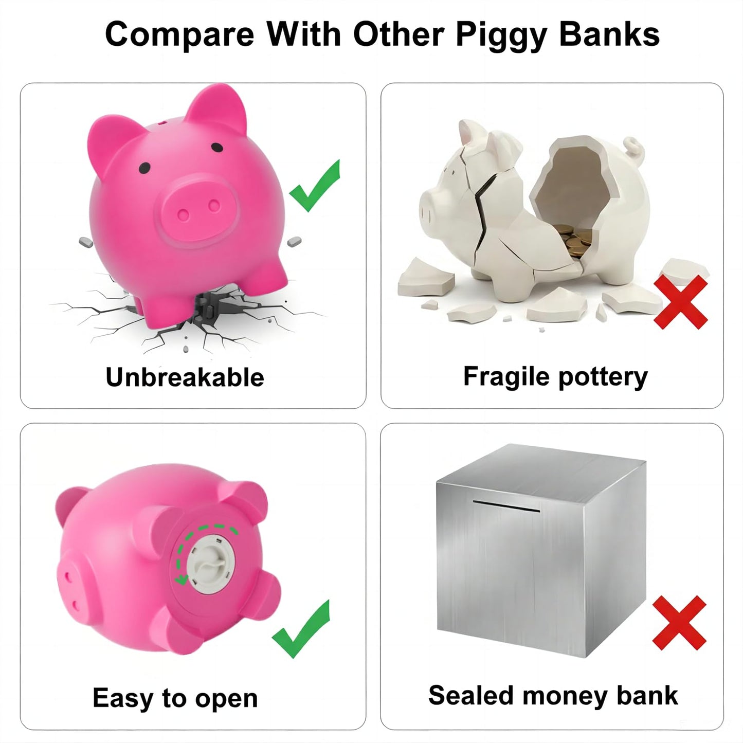 Sbrvaniy Piggy Bank - Unbreakable First Savings Bank for Kids (S/M/L)