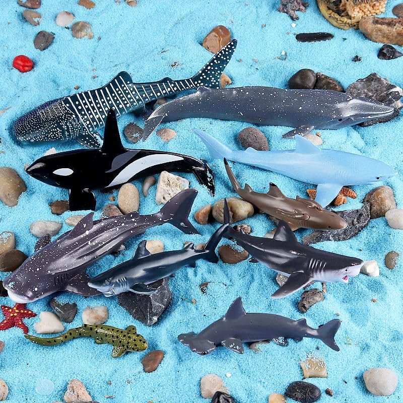 SCAHOW 12pc Sea Animal Figures - Realistic Ocean Toys Set (Whale, Shark, Octopus)