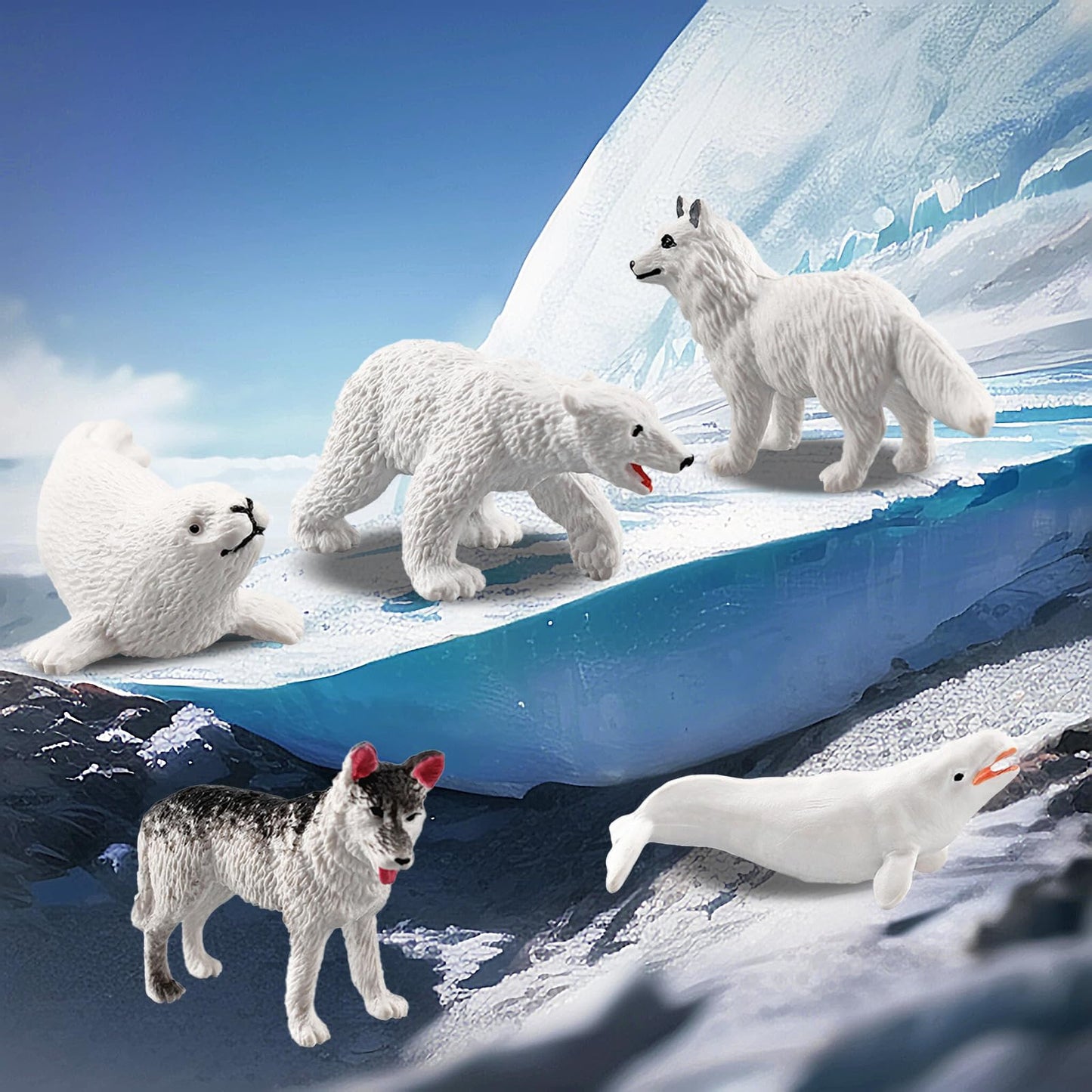 SCAHOW 10 PCS Arctic Animals Figures – Polar Bear, Fox, Beluga & More for Dioramas & Classroom Projects