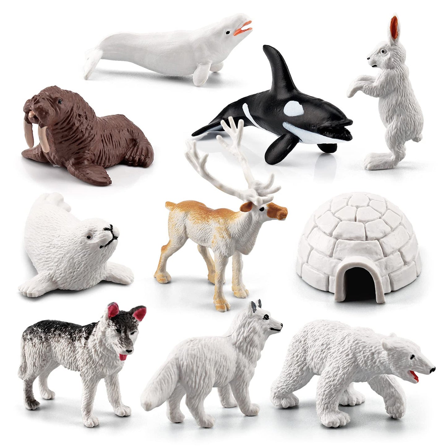 SCAHOW 10 PCS Arctic Animals Figures – Polar Bear, Fox, Beluga & More for Dioramas & Classroom Projects