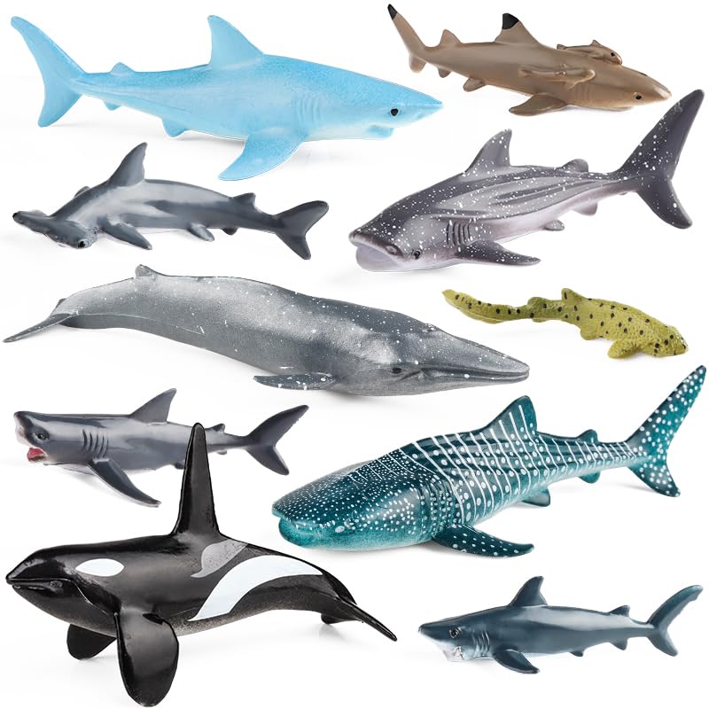 SCAHOW 12pc Sea Animal Figures - Realistic Ocean Toys Set (Whale, Shark, Octopus)