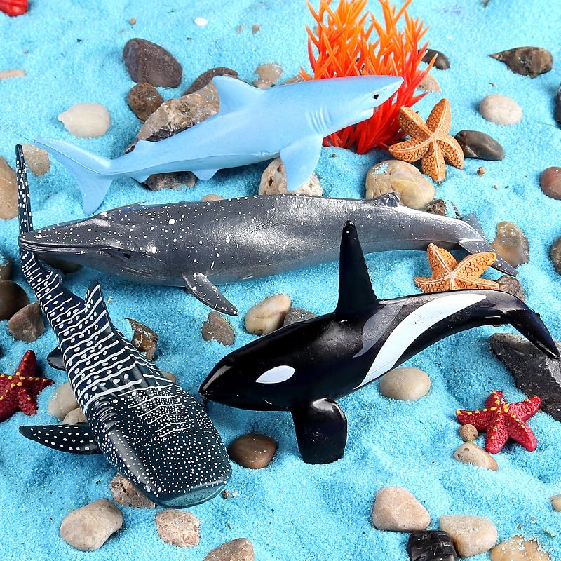 SCAHOW 12pc Sea Animal Figures - Realistic Ocean Toys Set (Whale, Shark, Octopus)
