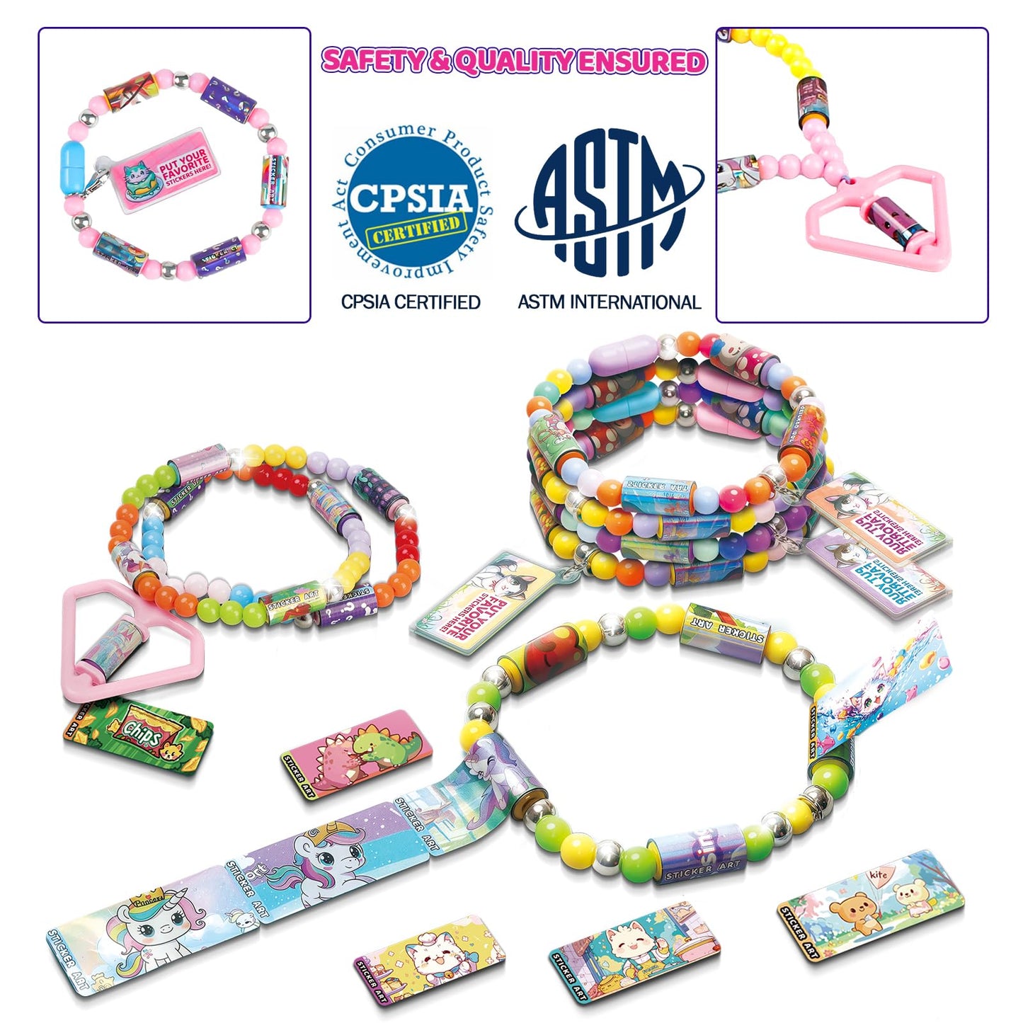 Scarmat 960pcs DIY Jewelry Sticker Kit – 70 Unique Kawaii Stickers & Wearable Bracelets for Girls