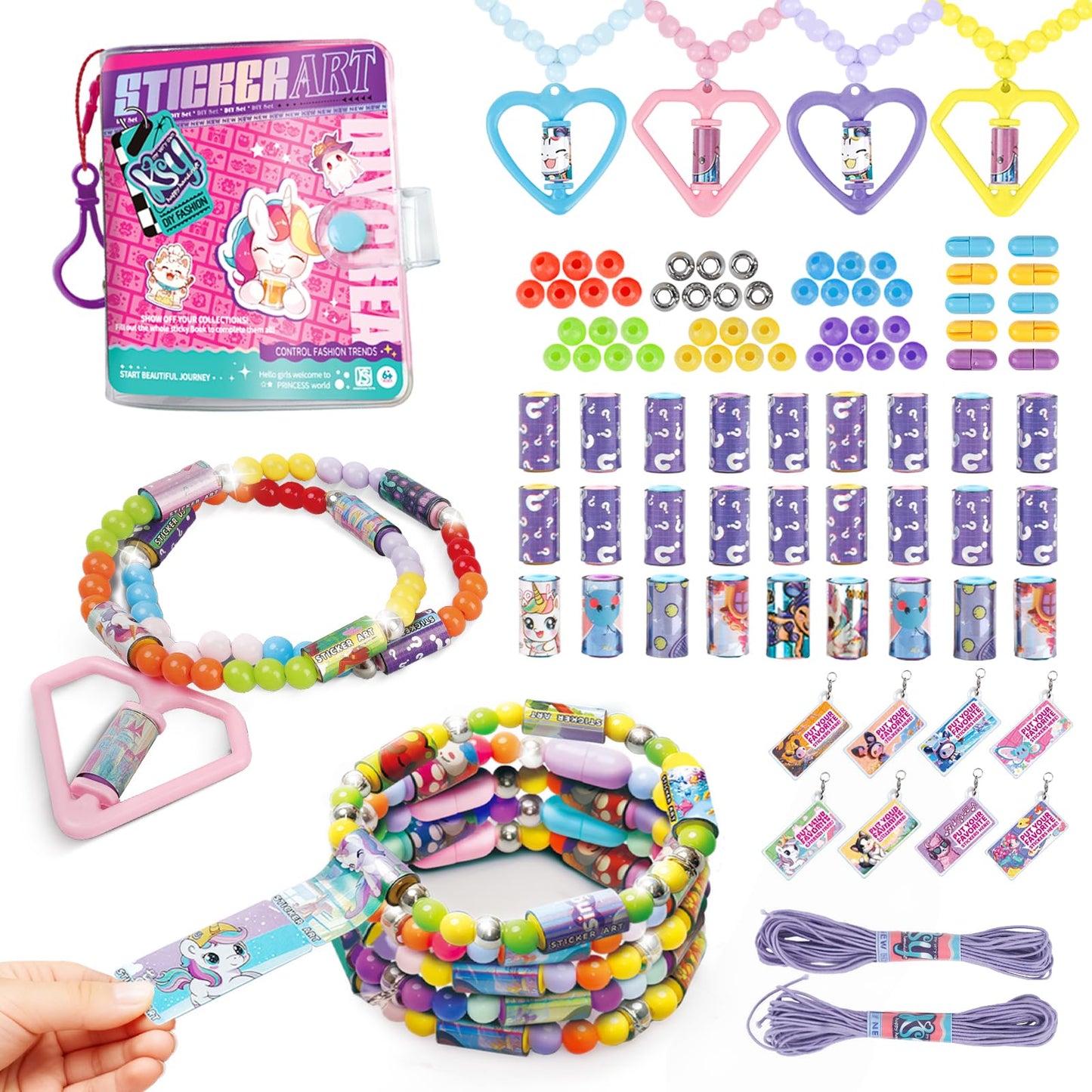 Scarmat 960pcs DIY Jewelry Sticker Kit – 70 Unique Kawaii Stickers & Wearable Bracelets for Girls