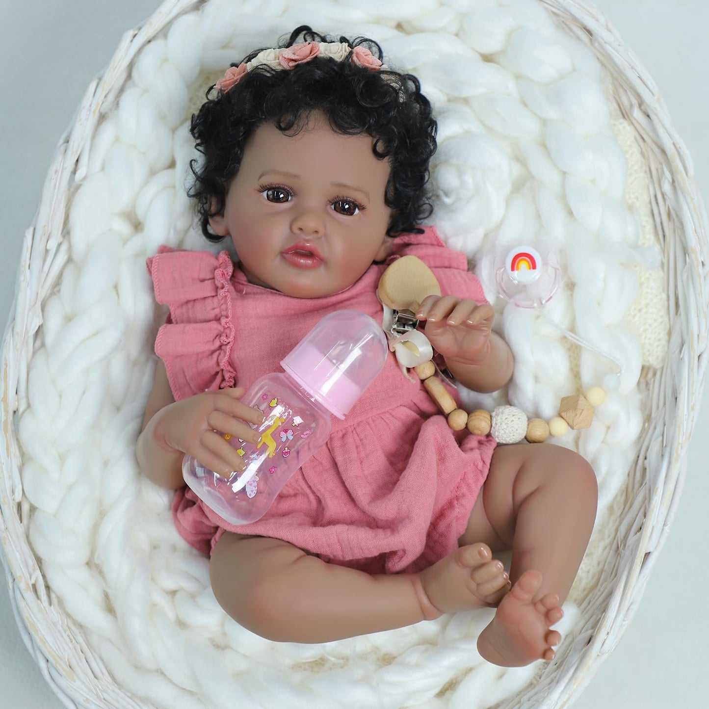 SCOM Realistic Reborn Baby Doll – 18-Inch Black African American Girl | Soft Weighted Body & Poseable