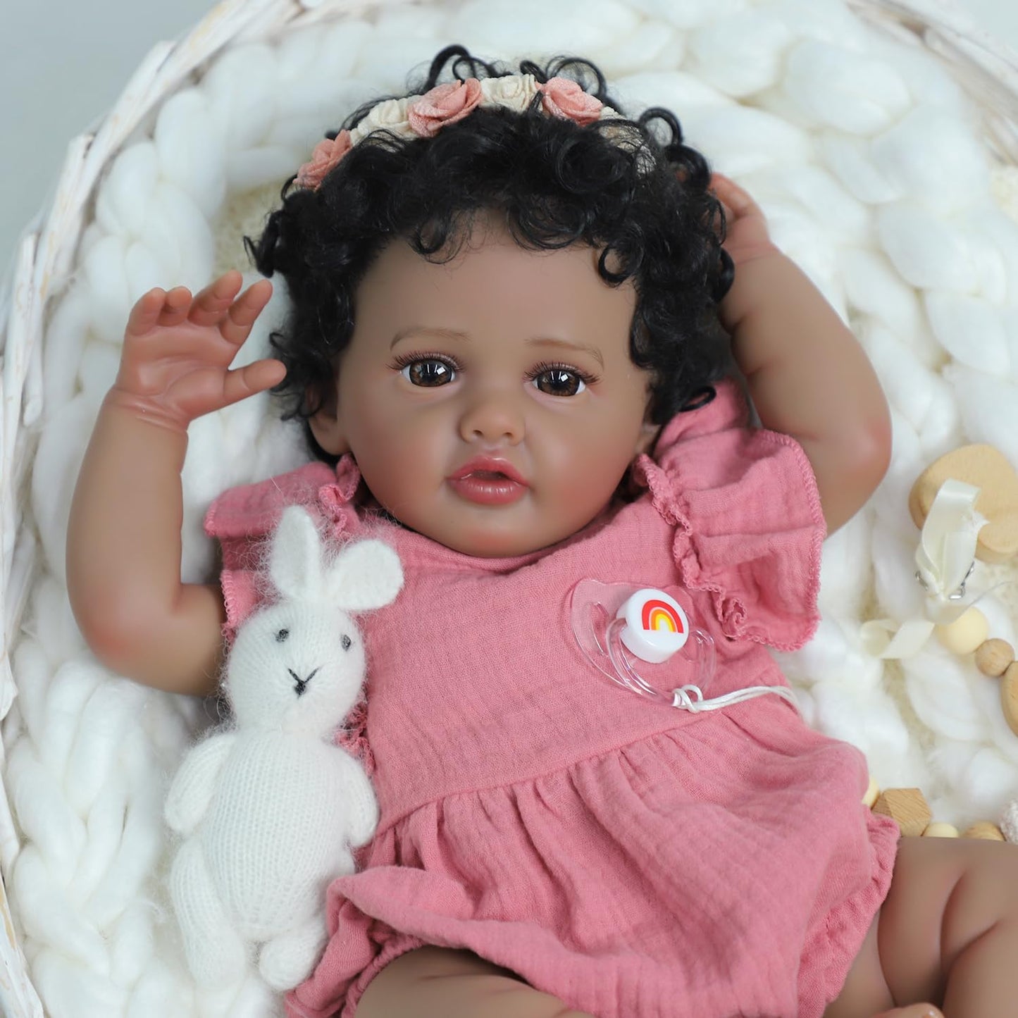 SCOM Realistic Reborn Baby Doll – 18-Inch Black African American Girl | Soft Weighted Body & Poseable