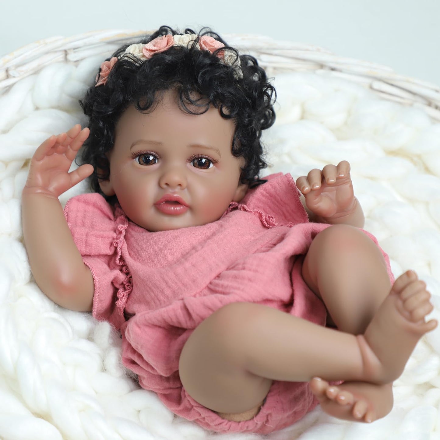SCOM Realistic Reborn Baby Doll – 18-Inch Black African American Girl | Soft Weighted Body & Poseable