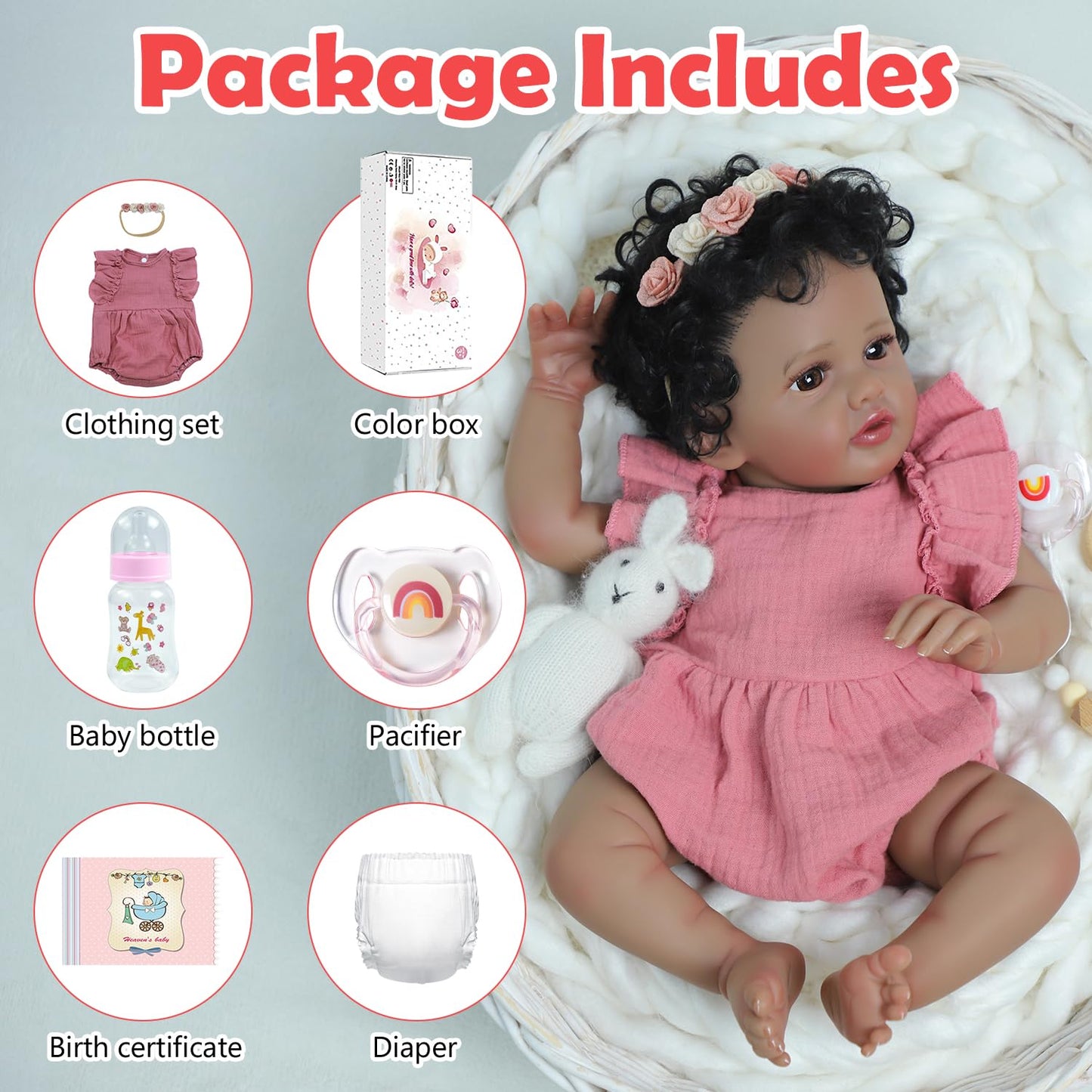 SCOM Realistic Reborn Baby Doll – 18-Inch Black African American Girl | Soft Weighted Body & Poseable