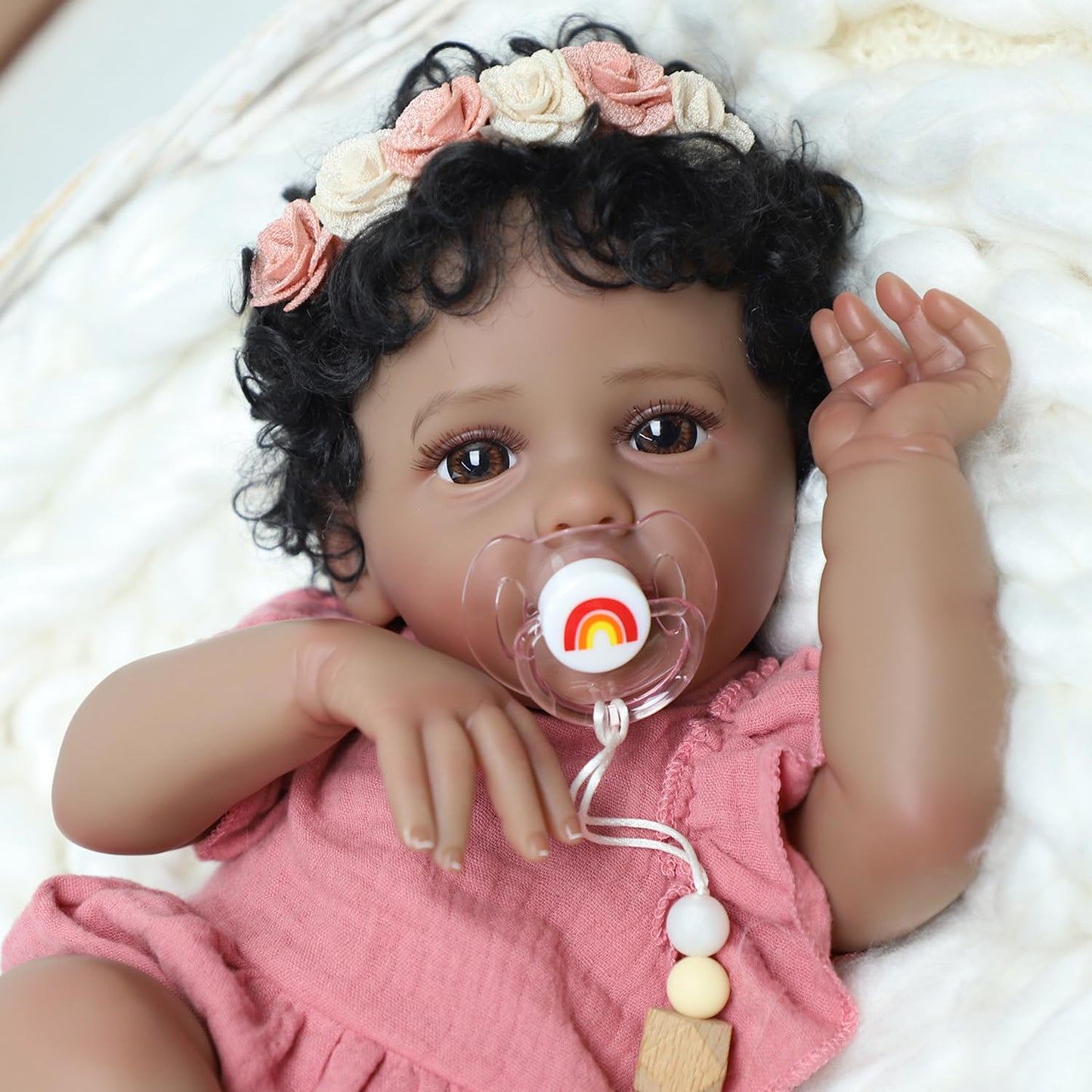 SCOM Realistic Reborn Baby Doll – 18-Inch Black African American Girl | Soft Weighted Body & Poseable