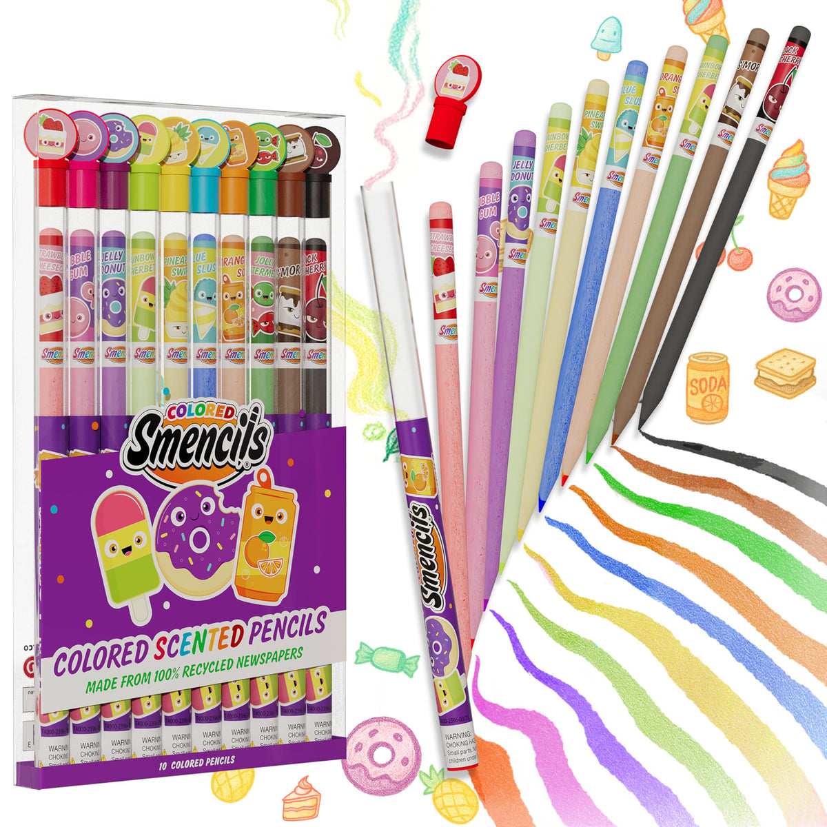 Scentco Colored Smencils – Gourmet Scented Colored Pencils (10 Count) Made from Recycled Newspapers