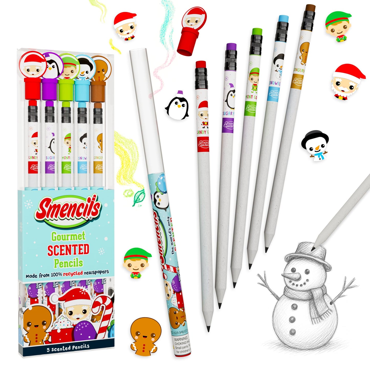 Scentco Holiday Smencils HB2 Pencils – 5-Count Scented Pencils for Stocking Stuffers & Classroom Fun