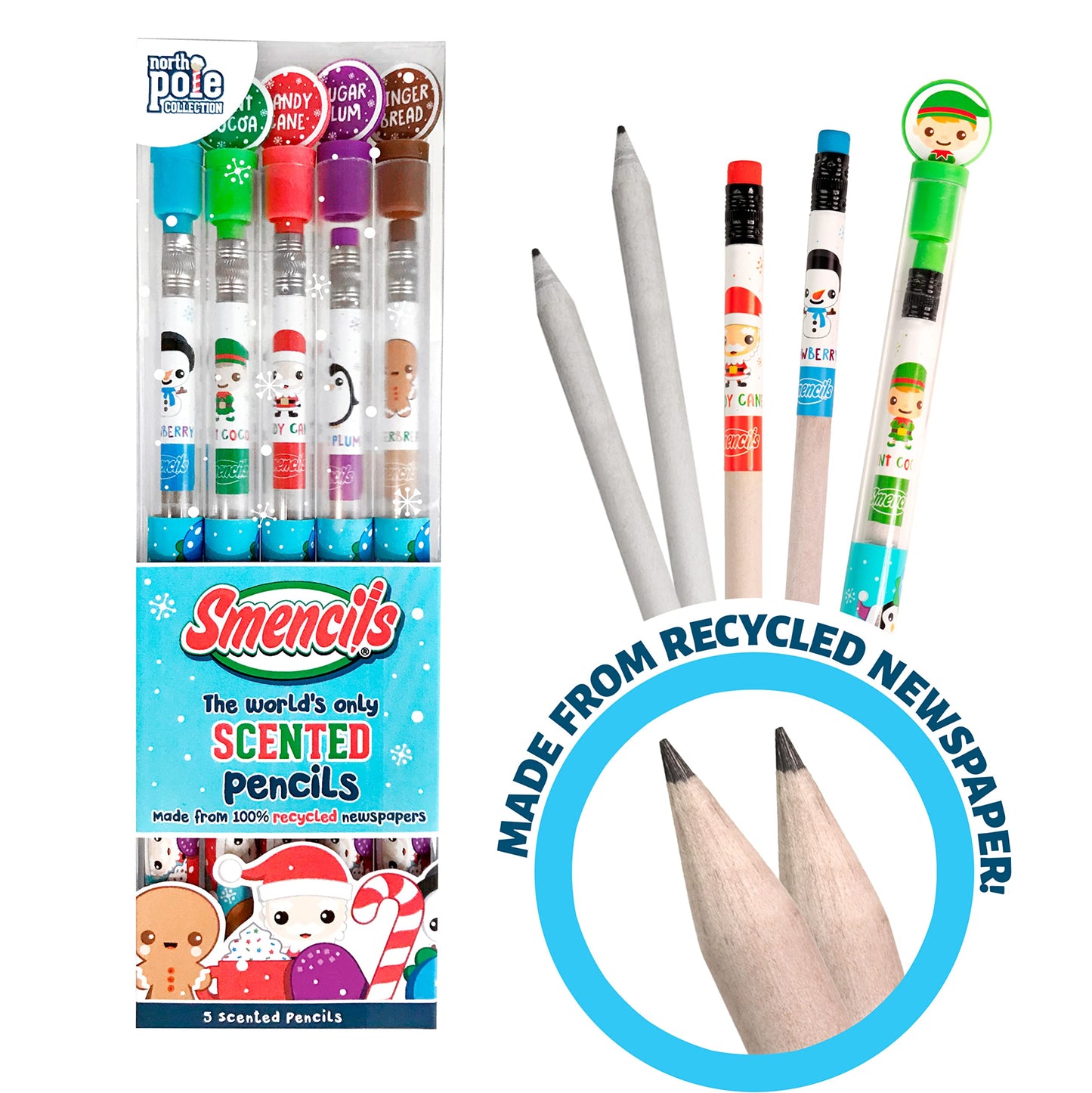 Scentco Holiday Smencils Cylinder HB2 – 50 Gourmet Scented Pencils for Kids