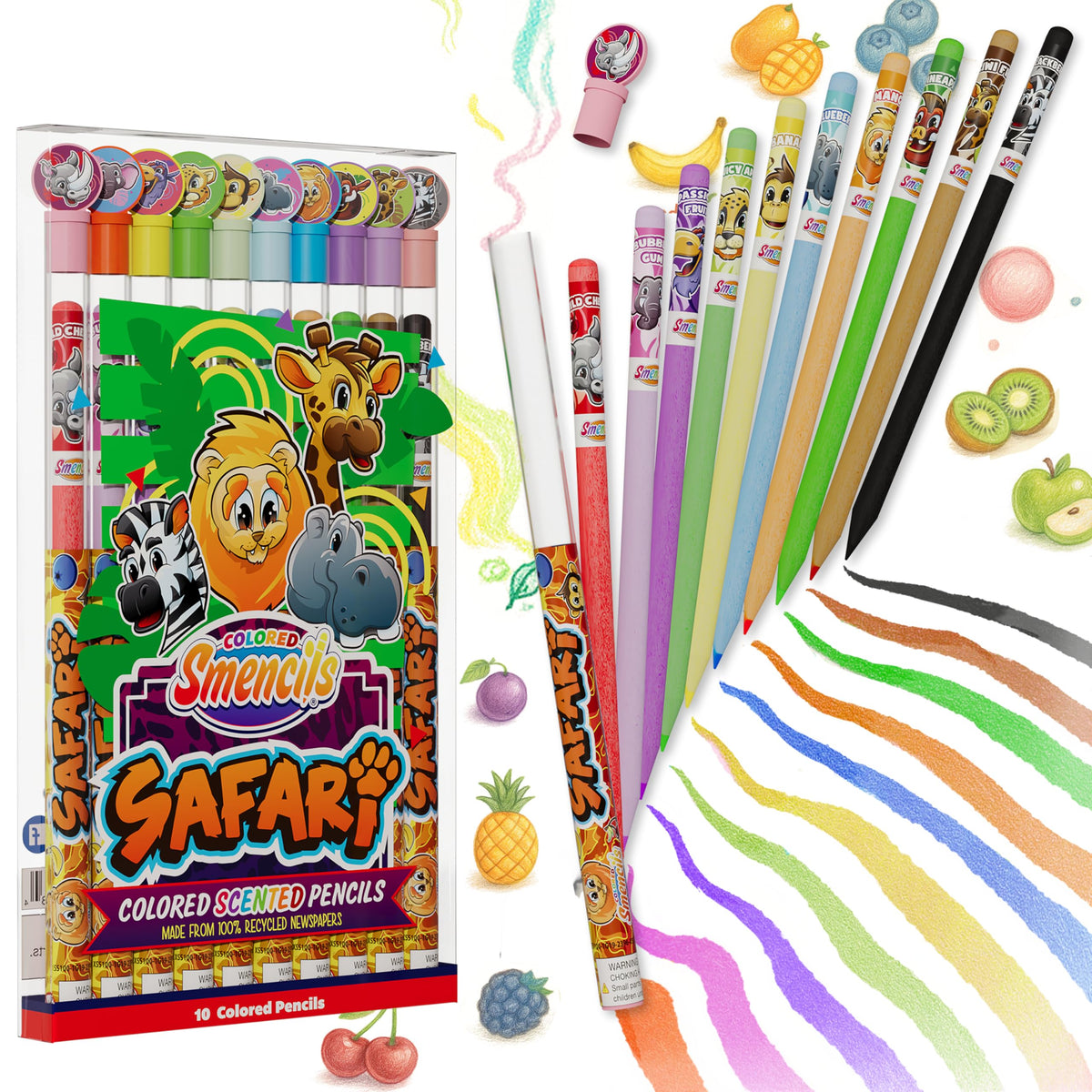 Scentco Safari Smencils - Gourmet Scented Colored Pencils (10 Count) - Recycled Newspaper