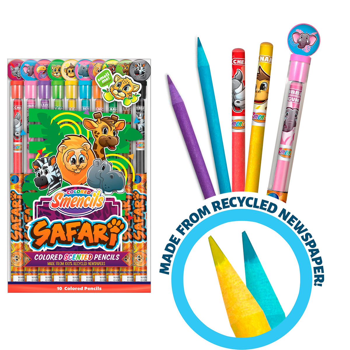 Scentco Safari Smencils - Gourmet Scented Colored Pencils (10 Count) - Recycled Newspaper