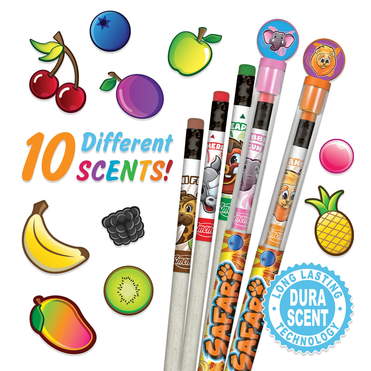 Scentco Safari Smencils - Gourmet Scented Colored Pencils (10 Count) - Recycled Newspaper