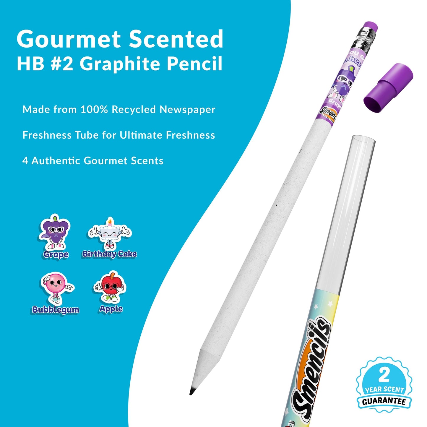 Smencils Sugar Star Scented Pencils – 4 Pack, HB #2, Recycled Newspaper | Scentco