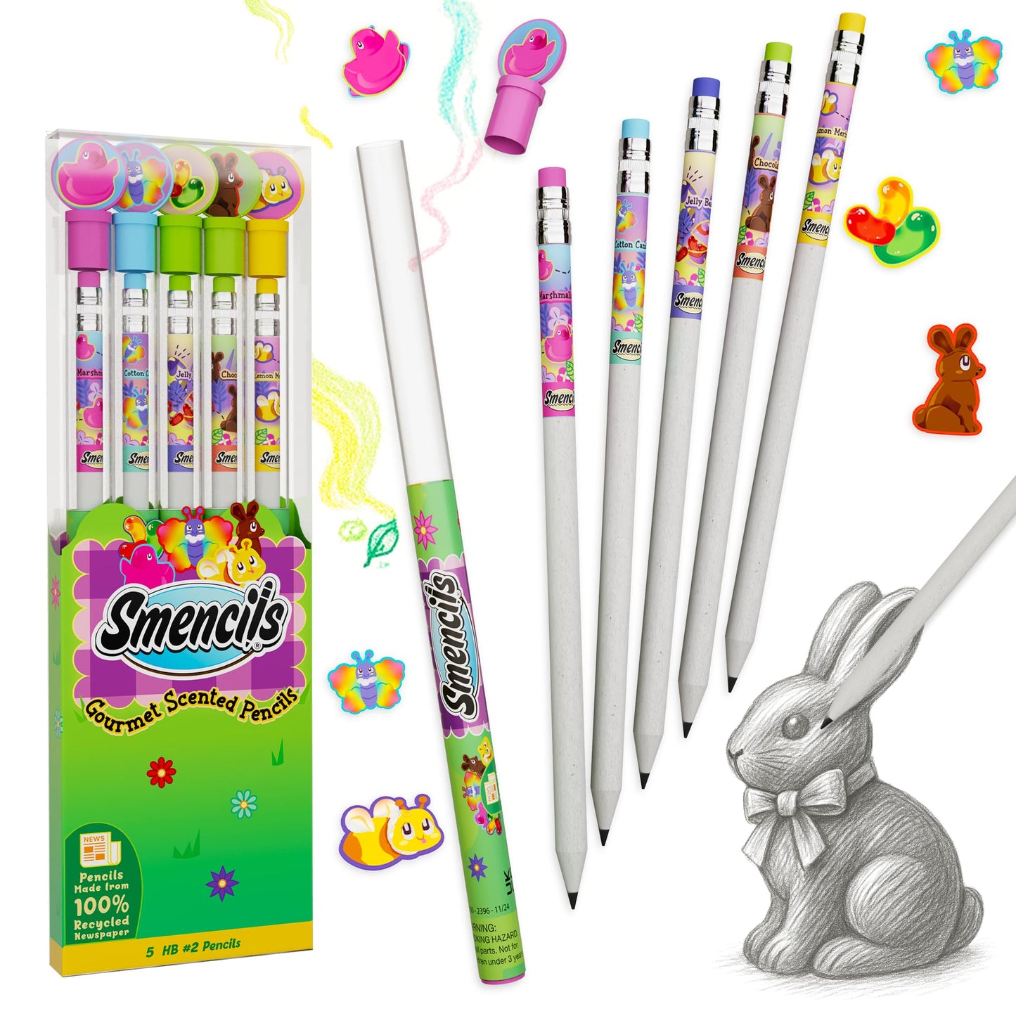 Scentco Spring Smencils - HB2 Scented Pencils, 5 Count | Recycled Newspaper School Supplies