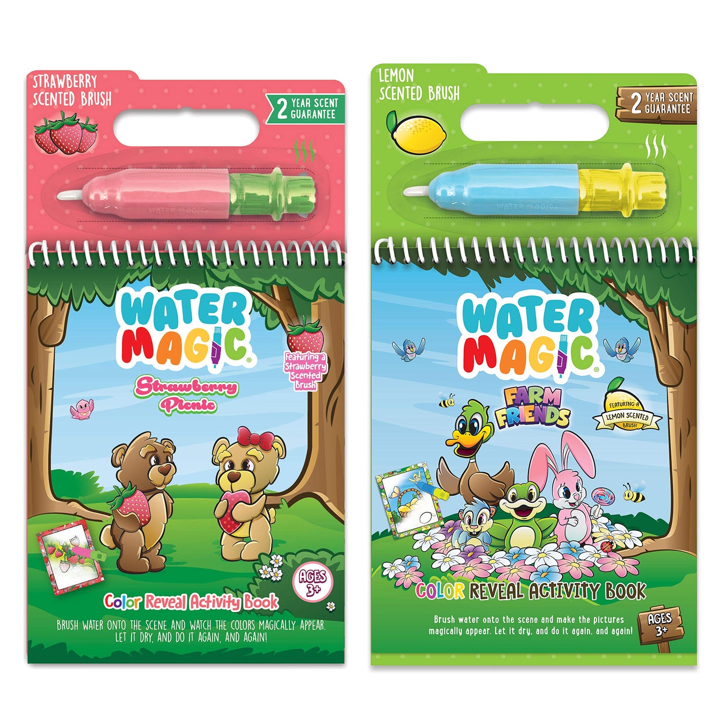 Scentco Water Magic: Scented Reusable Water Reveal Activity Books – No Mess, All Fun (Strawberry Picnic & Farm Friends)