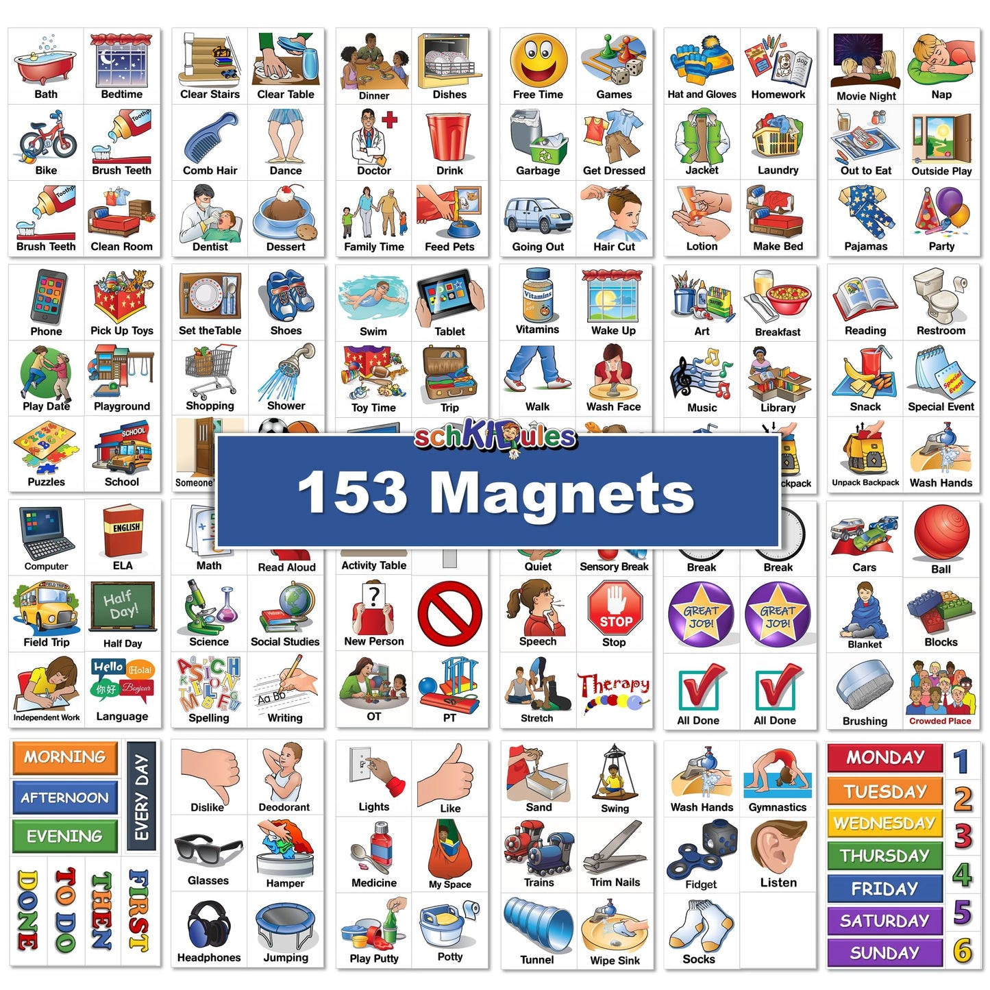 SchKIDules 153 pc Daily Visual Schedule Magnets for Kids | Routines & Behavior Support