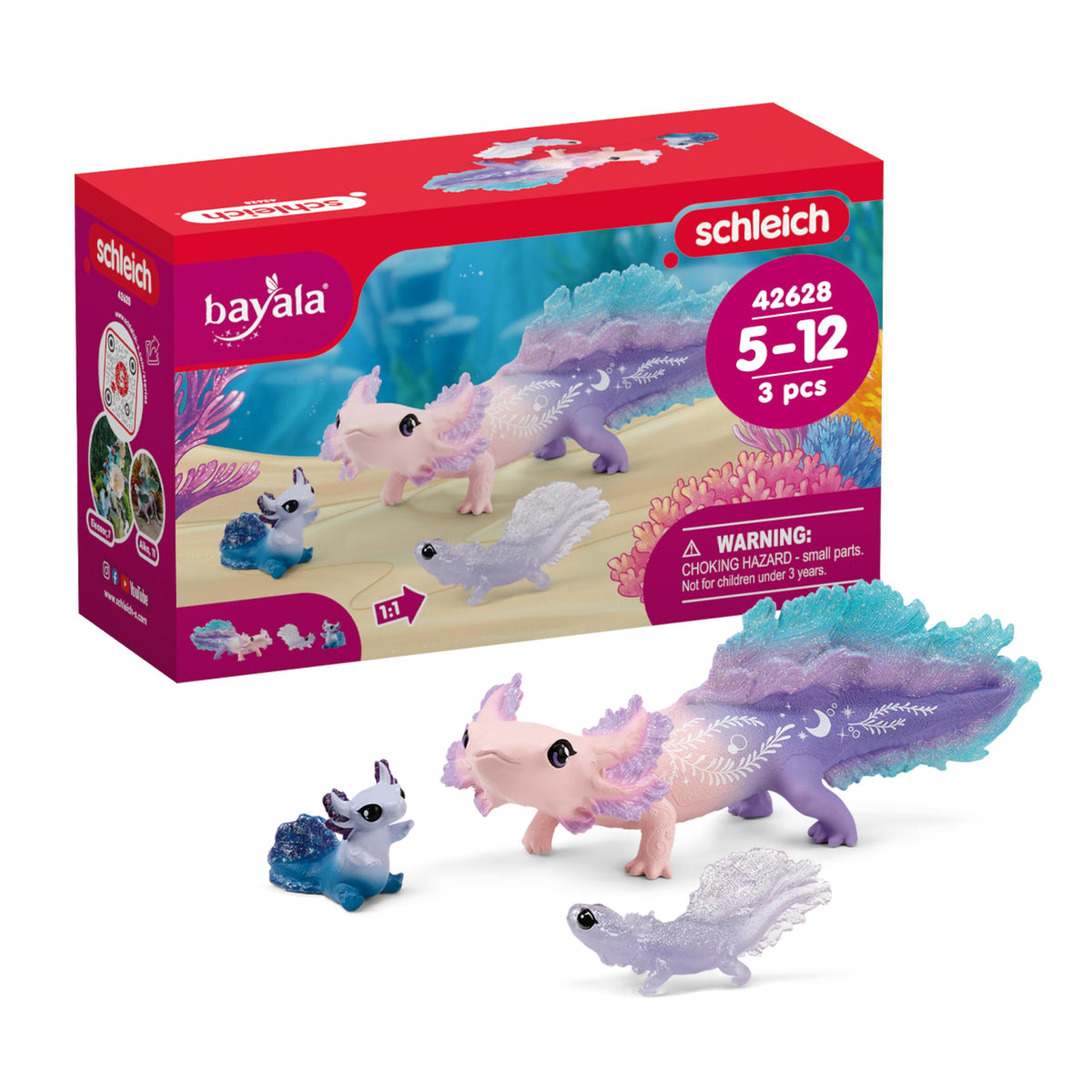 Schleich Bayala 3-Pack Colorful Axolotl Figurine Set | Mermaid Mythical Creatures for Kids 5+