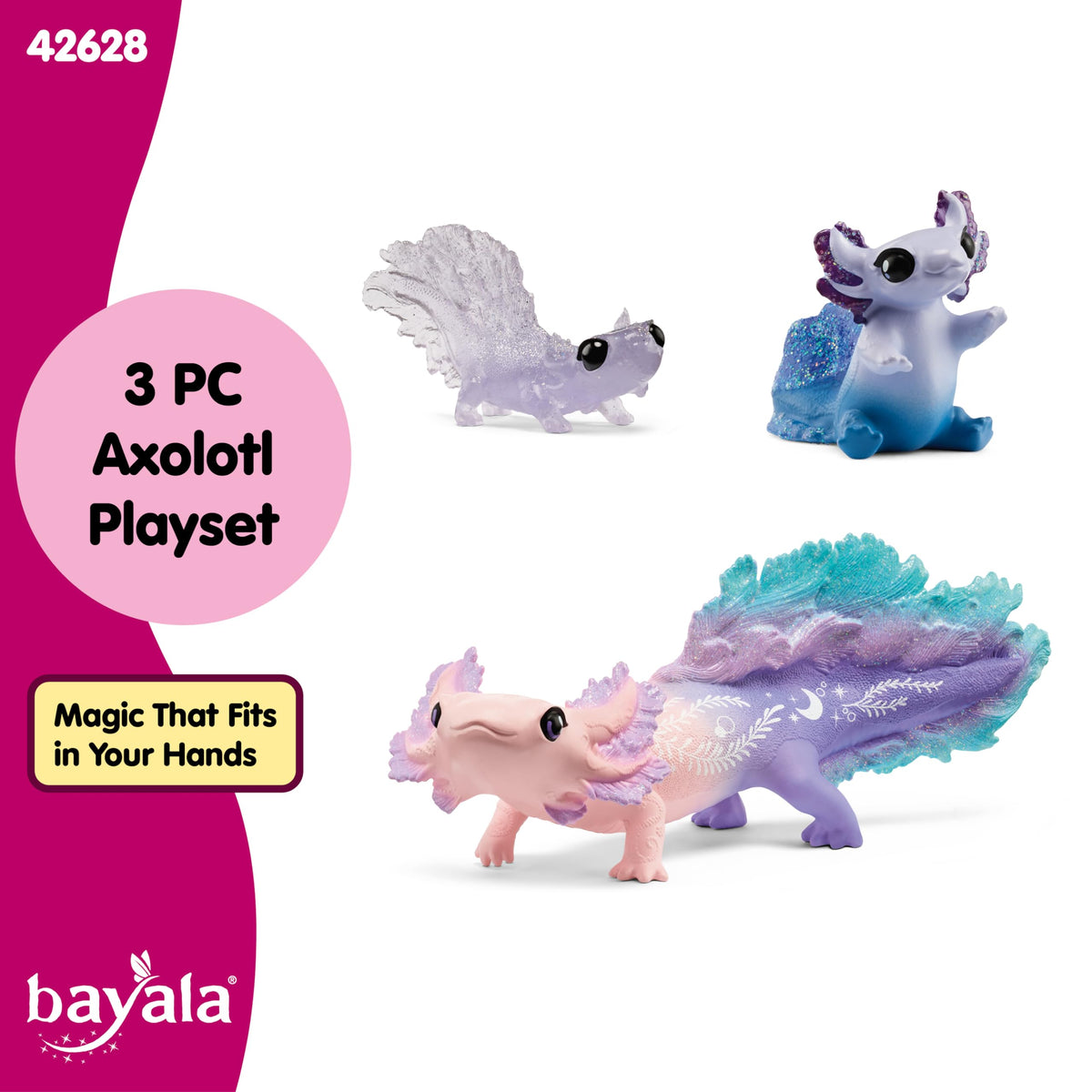 Schleich Bayala 3-Pack Colorful Axolotl Figurine Set | Mermaid Mythical Creatures for Kids 5+