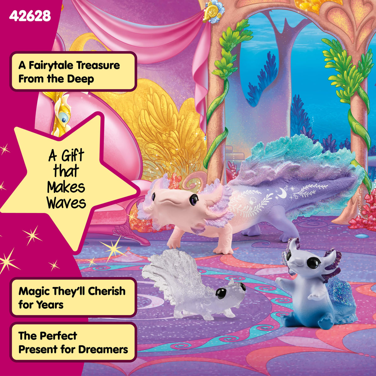 Schleich Bayala 3-Pack Colorful Axolotl Figurine Set | Mermaid Mythical Creatures for Kids 5+
