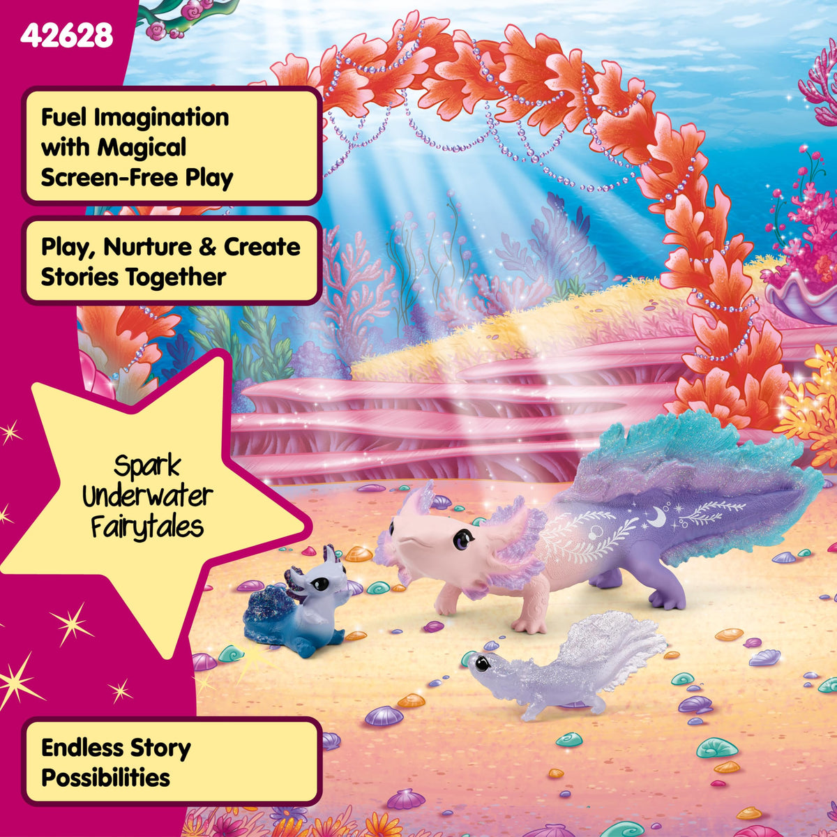 Schleich Bayala 3-Pack Colorful Axolotl Figurine Set | Mermaid Mythical Creatures for Kids 5+