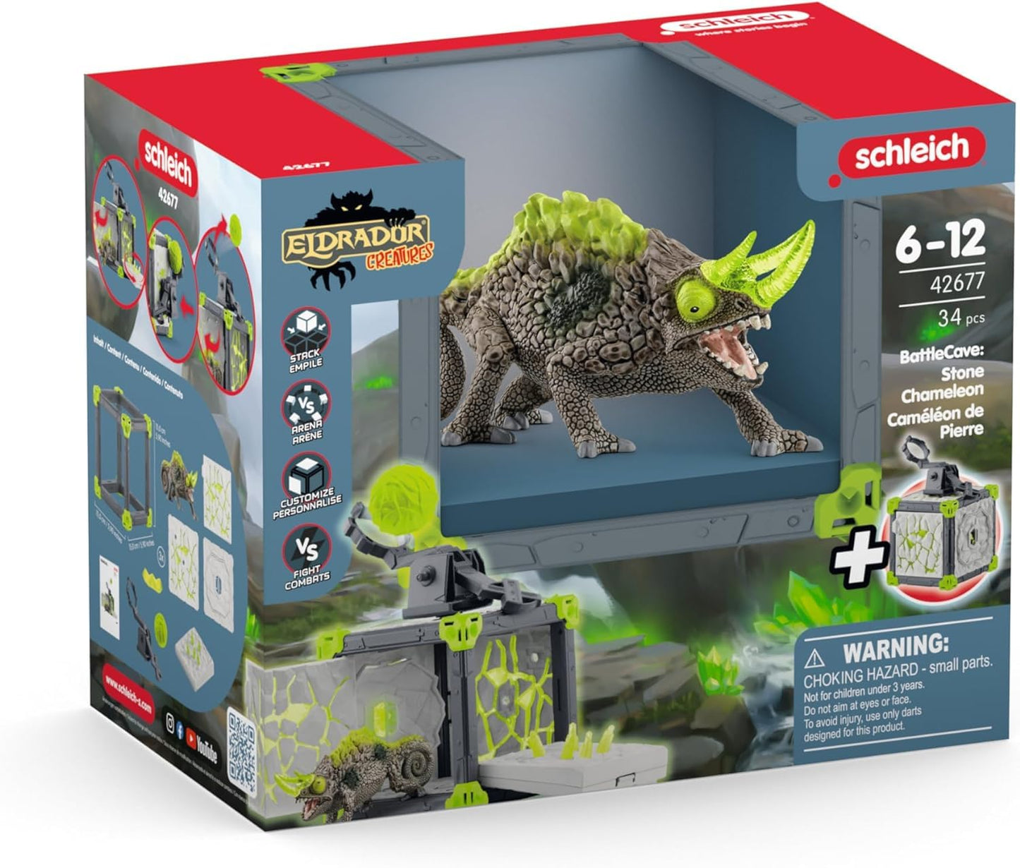 Schleich Eldrador Creatures Stone Battle Cave Playset – 34-Piece Chameleon Fortress
