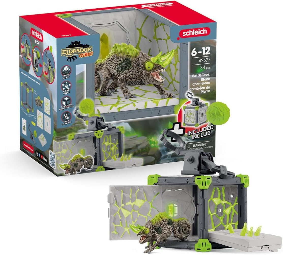 Schleich Eldrador Creatures Stone Battle Cave Playset – 34-Piece Chameleon Fortress