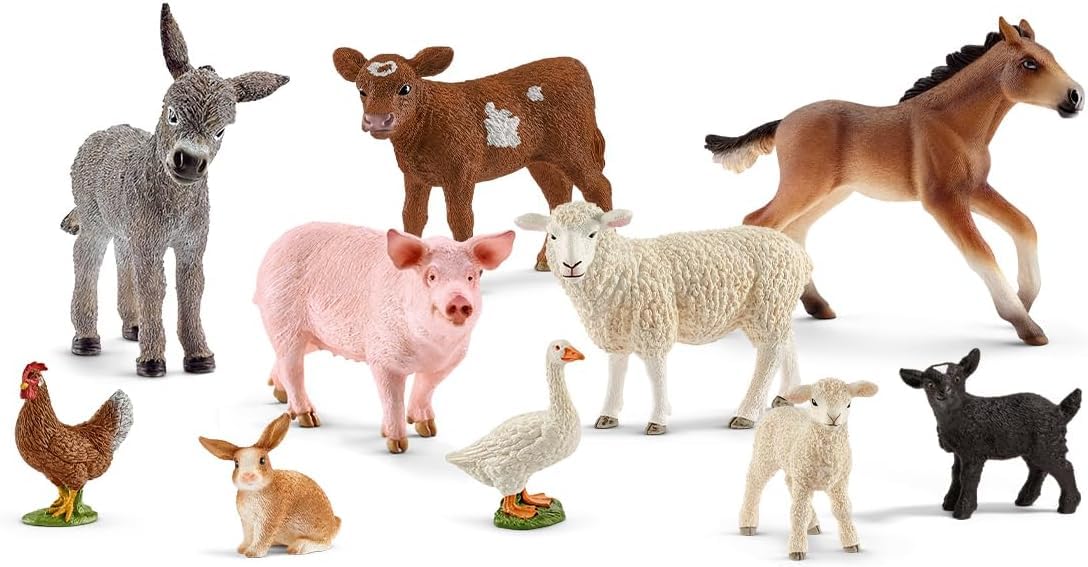 Schleich Farm World 10-Piece Farm Animal Bundle – Baby Animals & Barnyard Play Set | 77585