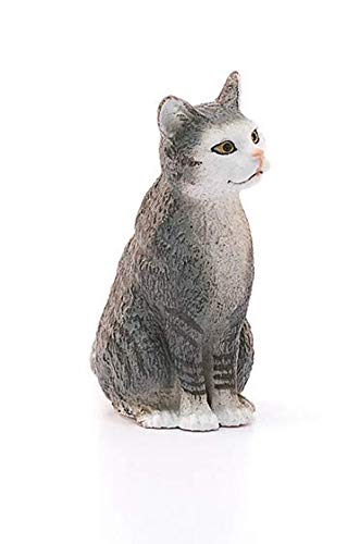 Schleich Farm World Cat Figurine – Realistic Gray & White Kitty Toy for Ages 3+