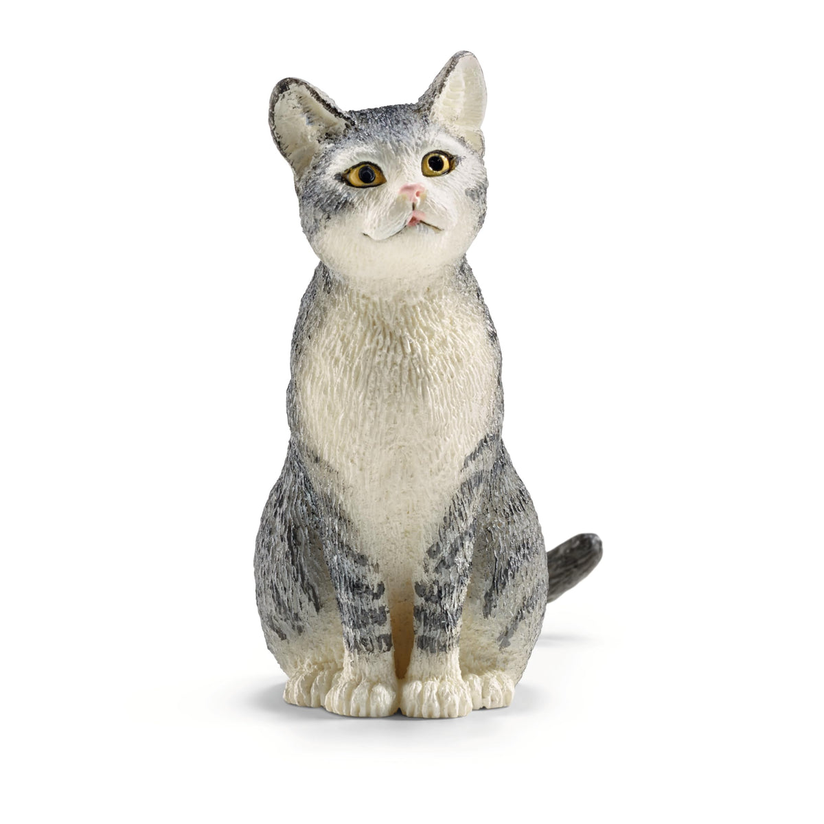 Schleich Farm World Cat Figurine – Realistic Gray & White Kitty Toy for Ages 3+