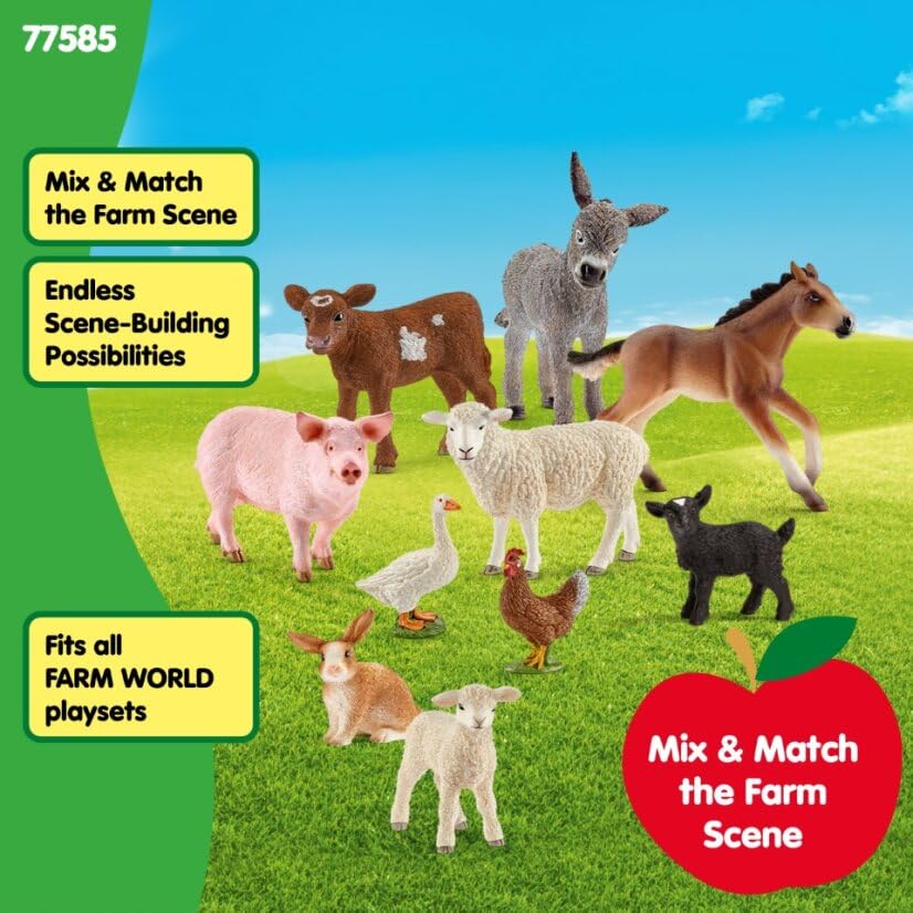 Schleich Farm World 10-Piece Farm Animal Bundle – Baby Animals & Barnyard Play Set | 77585