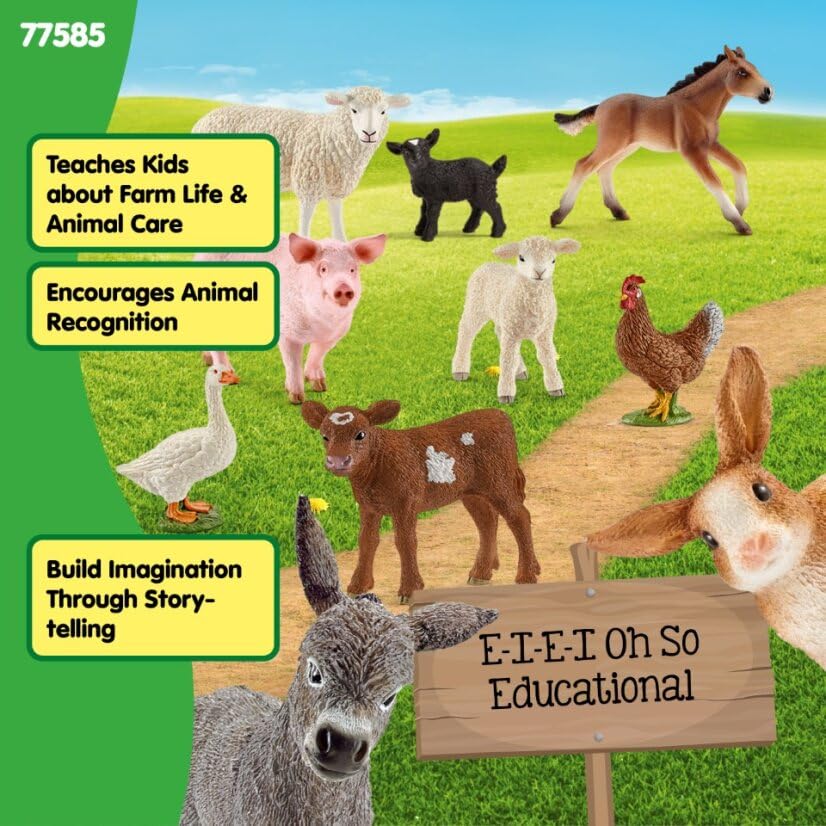 Schleich Farm World 10-Piece Farm Animal Bundle – Baby Animals & Barnyard Play Set | 77585