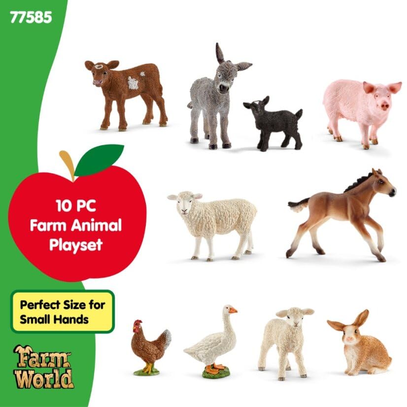 Schleich Farm World 10-Piece Farm Animal Bundle – Baby Animals & Barnyard Play Set | 77585