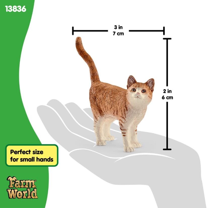 Schleich Farm World Orange & White Tabby Cat Toy – Realistic Farm Figurine for Kids 3+
