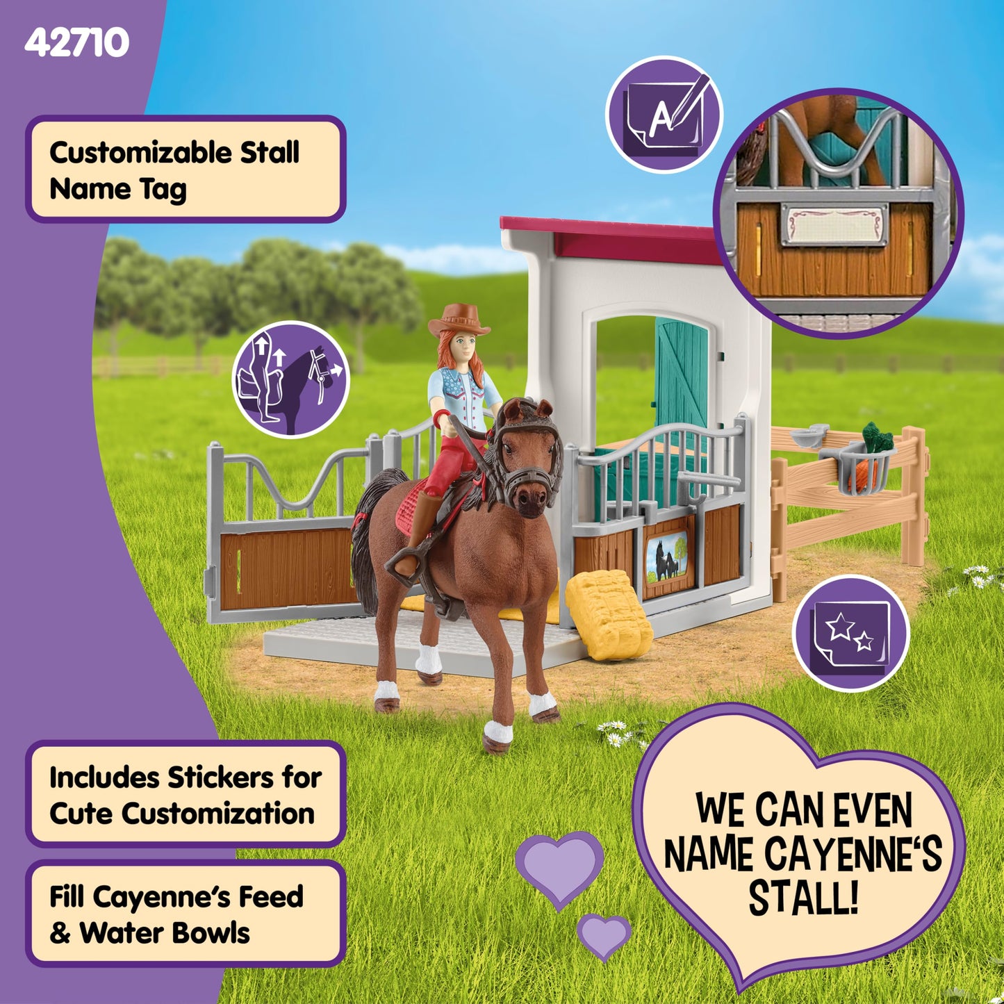 Schleich Horse Club Hannah & Cayenne Stable Playset – 25-Piece with Custom Name Tag